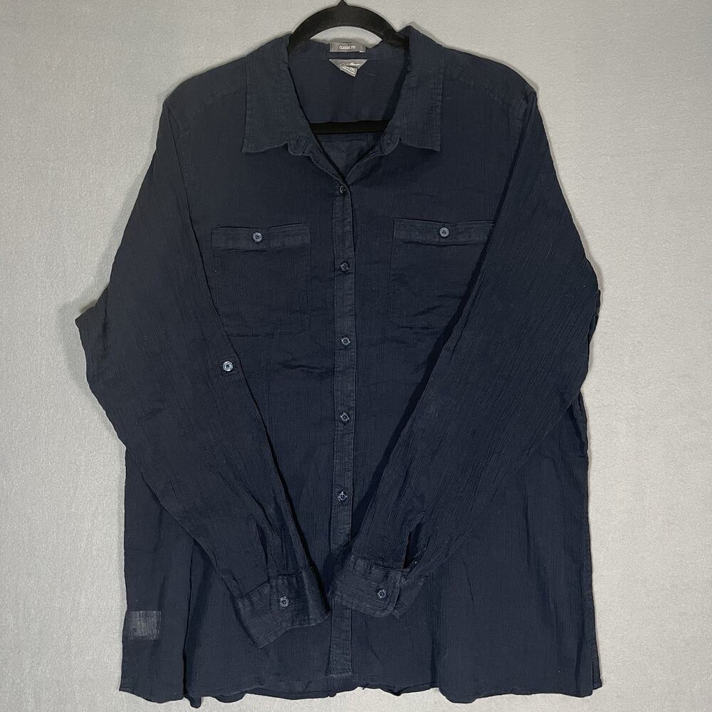Woman's Eddie Bauer‎ Travel Seeker Long Sleeve Shirt Navy 2XL Sheer Classic Fit - Picture 3 of 10